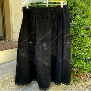 Gwohue Black Corduroy Maxi Aline Lace Floral Skirt